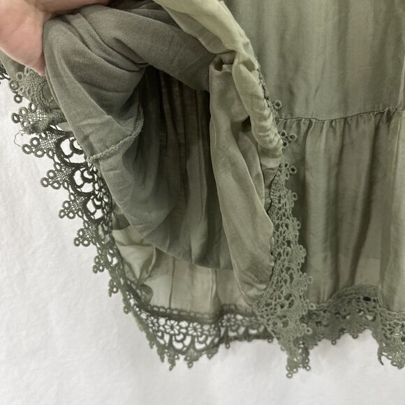 Scandal Italy Juliet Green Silk Blend Crochet Lace Flowy Tie Neck Top Womens O/S - Picture 8 of 13